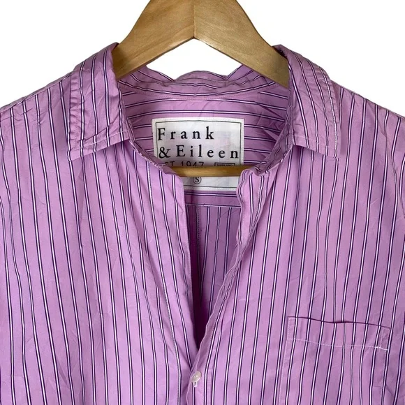 Frank & Eileen Barry Shirt Size Small Lilac Stripe Button Crinkle Texture - Picture 3 of 9